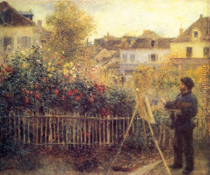 Claude Monet Painting in his Garden at Argenteuil painting - Pierre Auguste Renoir Claude Monet Painting in his Garden at Argenteuil art painting